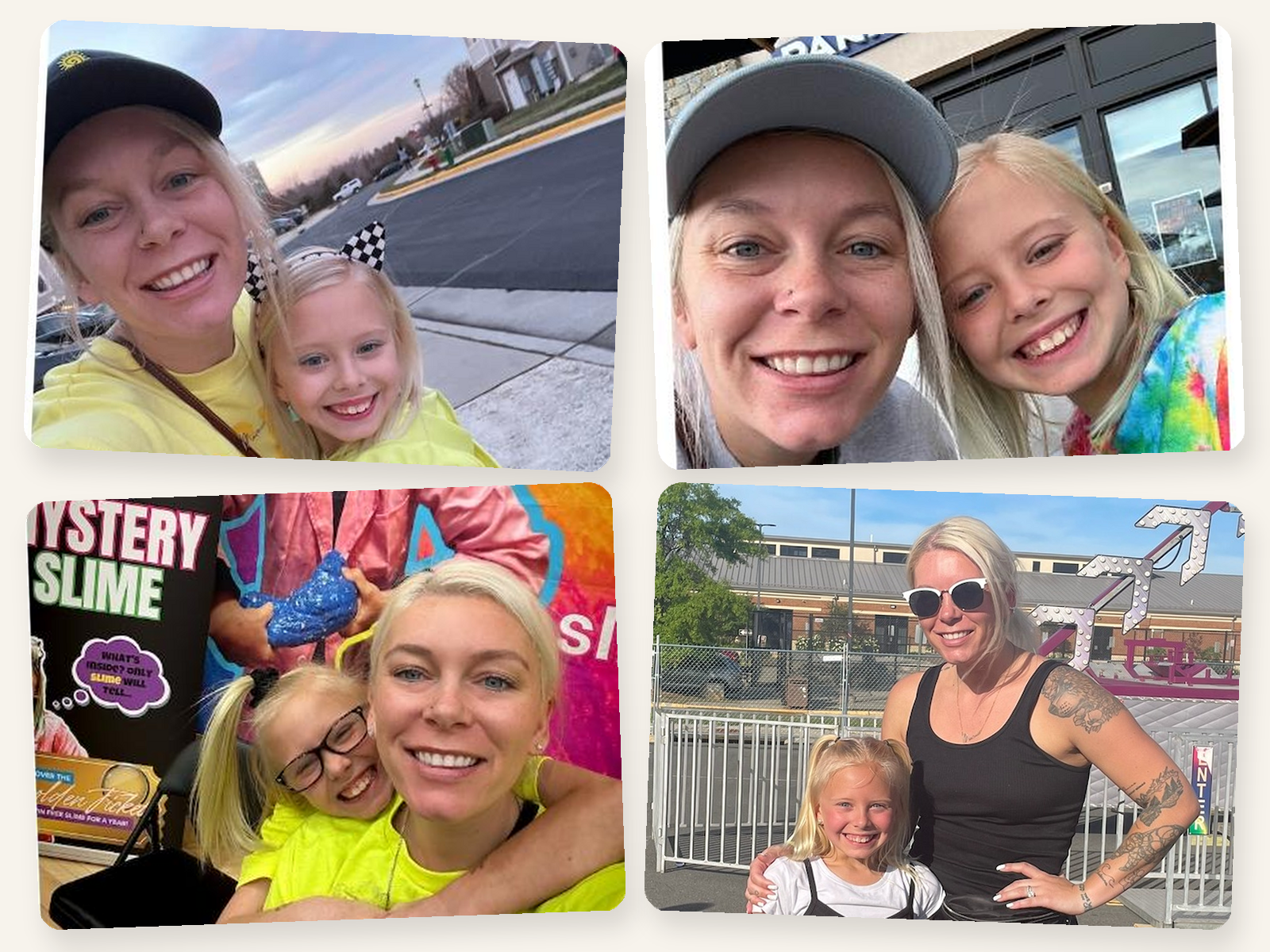 A collage of real photos of Devon and her daughter Londyn together